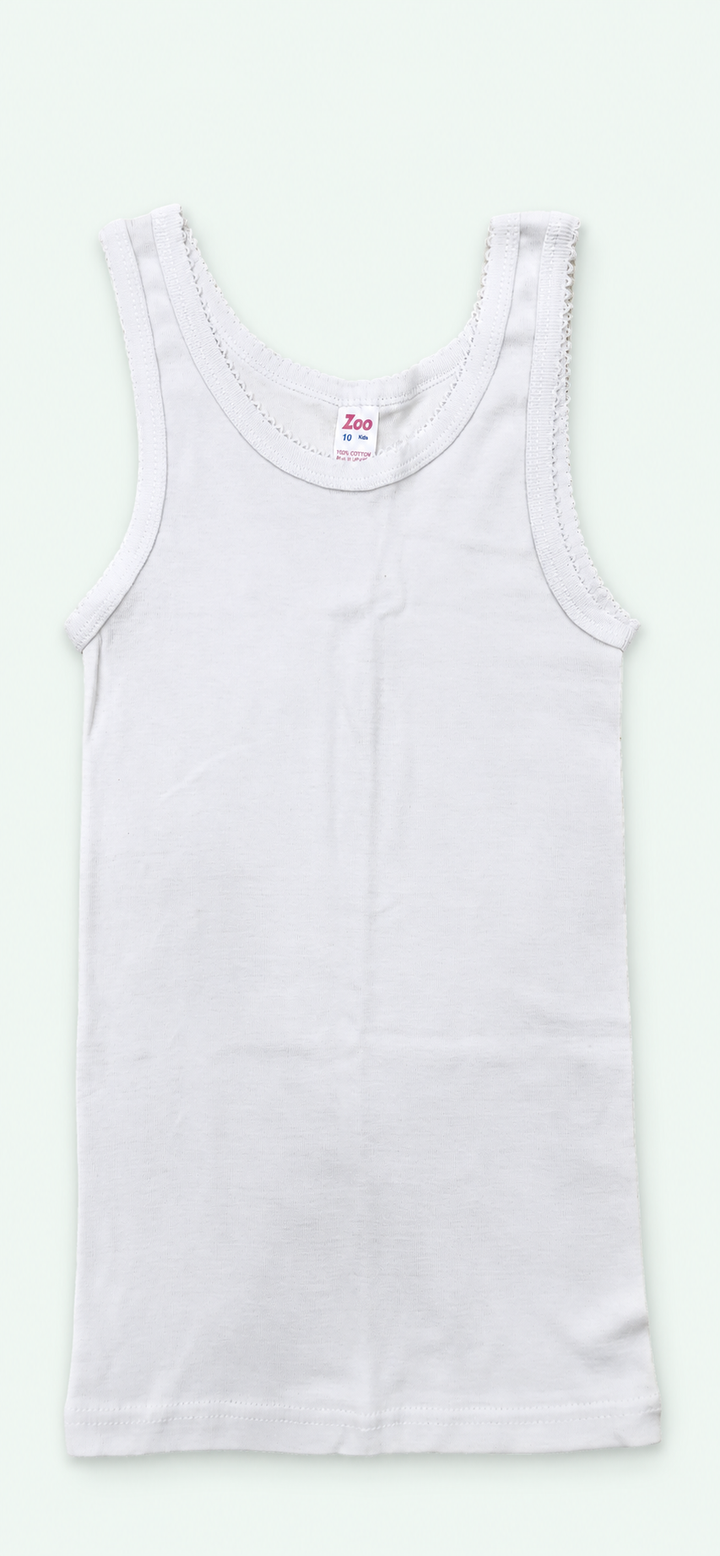 Kids’ White Cotton Tank Undershirt with Decorative Trim, view 1