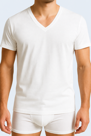 Premium cotton V-neck half-sleeve undershirt white and black