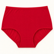 Red polka-dot terry slips. One piece.
