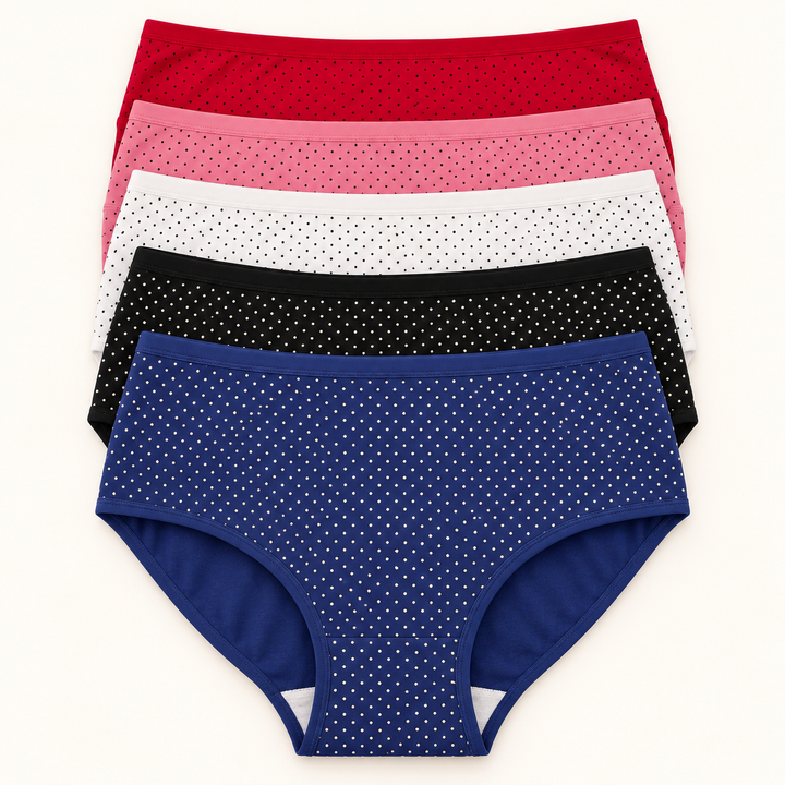 Polka-Dot Terry Slips, all five color options. Sold individually.