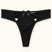 Black ribbed cutout thong slips. Fits L to XXL. One piece.