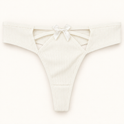 Ivory ribbed cutout thong slips. Fits L to XXL. One piece.