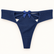 Navy ribbed cutout thong slips. Fits L to XXL. One piece.