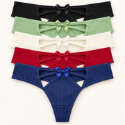 Ribbed Cutout Thong Slips stacked to show all 5 colours. Sold individually in your selected colour.