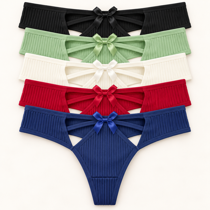 Ribbed Cutout Thong Slips stacked to show all 5 colours. Sold individually in your selected colour.