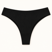Black ribbed high-cut slips. One piece.