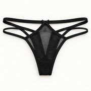 Black strappy mesh thong slips. Fits L to XXL. One piece.