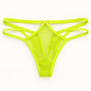 Neon Yellow strappy mesh thong slips. Fits L to XXL. One piece.