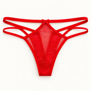 Red strappy mesh thong slips. Fits L to XXL. One piece.