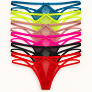Strappy Mesh Thong Slips stacked to show all 6 colours. Sold individually in your selected colour.