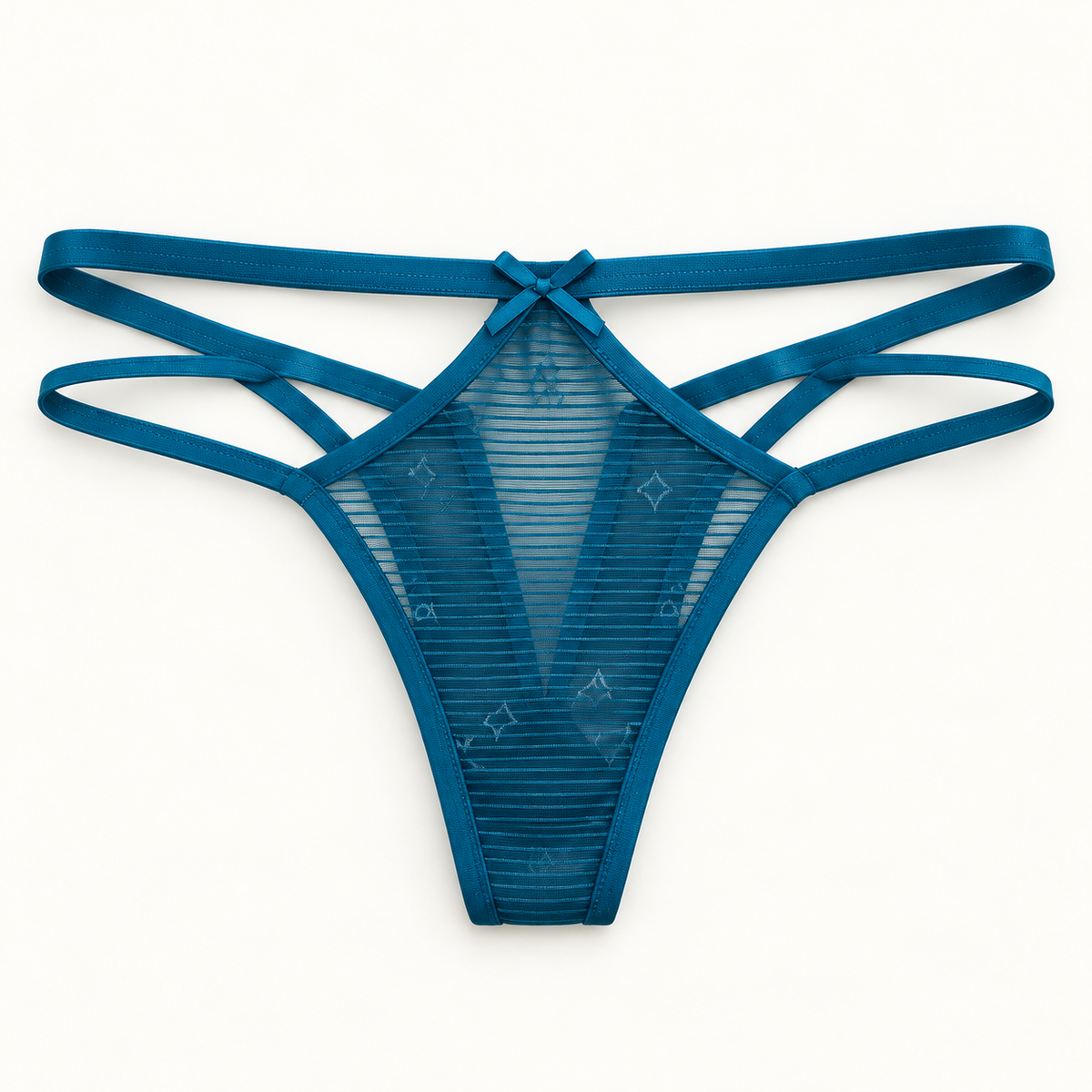 Teal strappy mesh thong slips. Fits L to XXL. One piece.