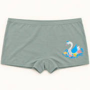 Sage Green swan-print boyshort slips. One piece.