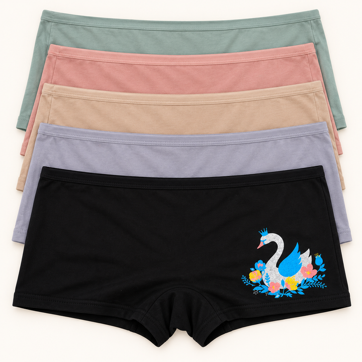 Swan-Print Boyshort Slips, all color options. Sold individually.