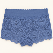 Dusty Blue wide waistband lace slips. Fits L to XXL. One piece.