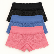 Wide-Waistband Lace Slips stacked to show all 3 colours. Sold individually in your selected colour.