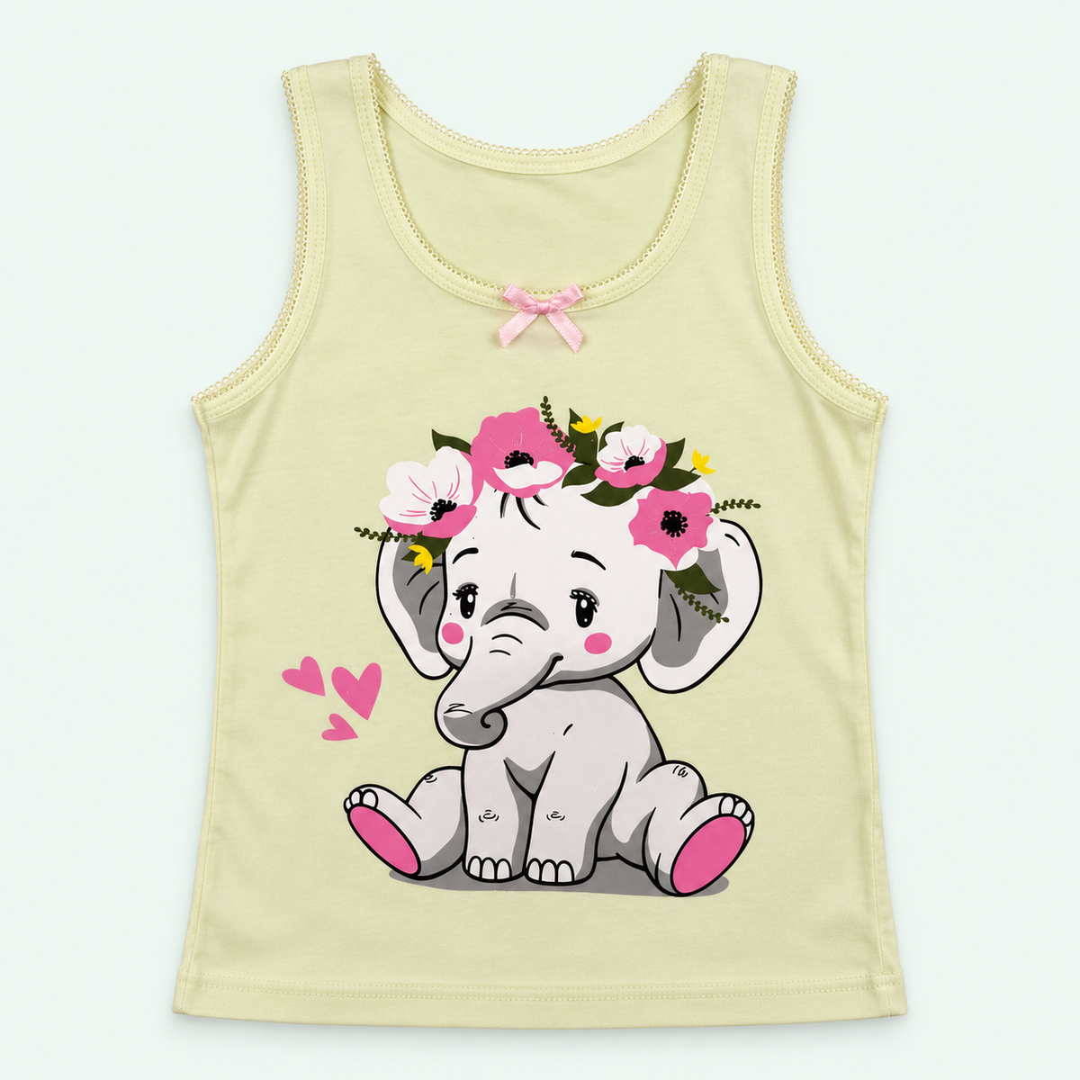 Pale yellow-green floral elephant cotton tank undershirt