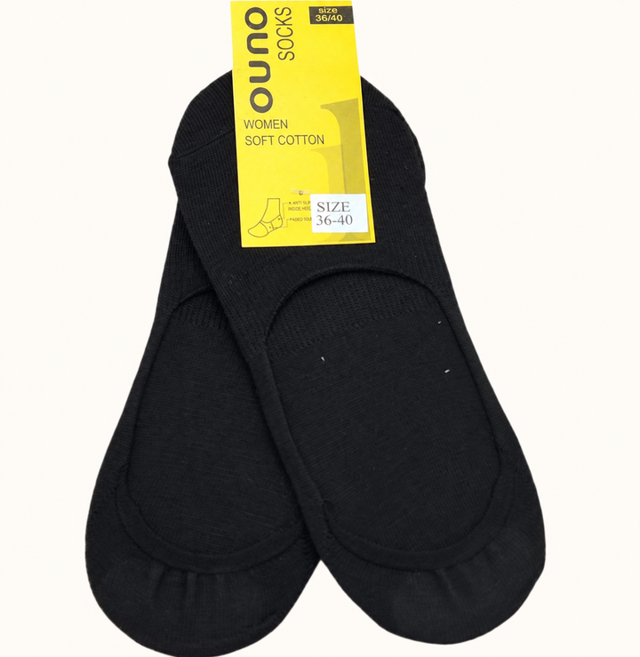Women - Black Invisible Premium (عالي الجودة) Cotton Socks - Pack of 2 Pairs - عبوة تحتوي على زوجين